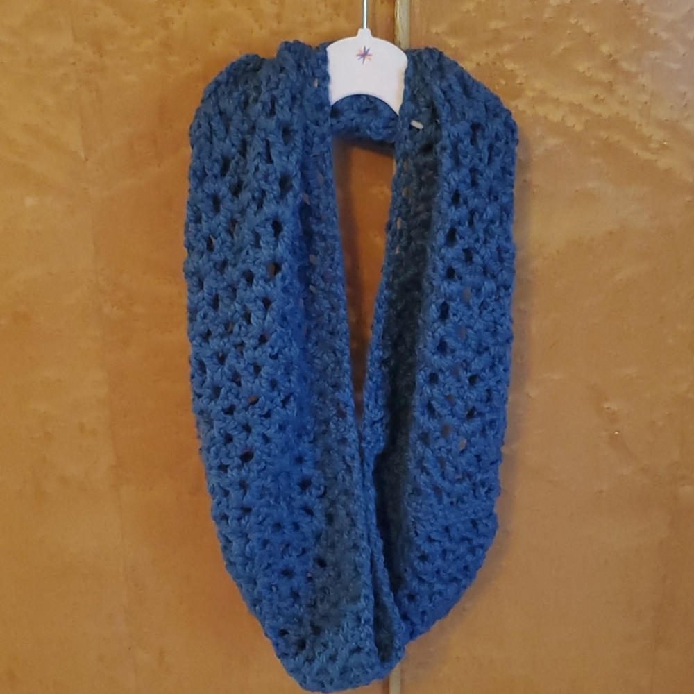 Chunky Blue Crocheted Infinity Scarf
